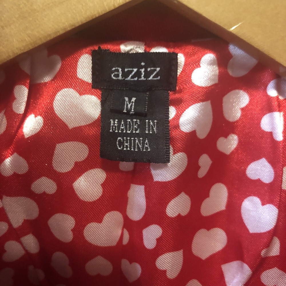 Aziz Women's M Red Double-Breasted Belted Jacket Ruffle Heart Lining Valentines - Picture 4 of 16